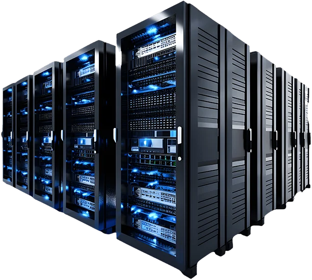 Rows of Web7 Technologies server racks